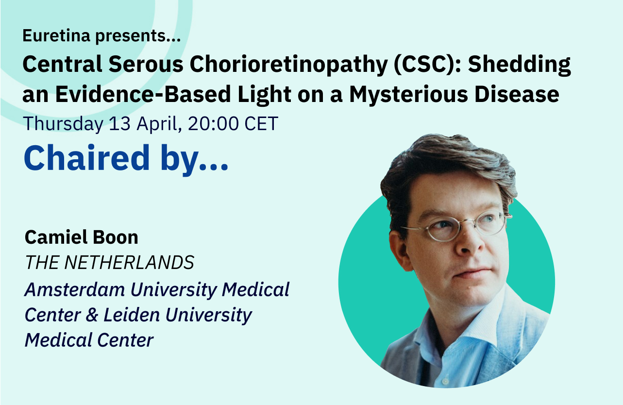 Feature image for Educational webinar, featuring headshots of chair, Camiel Boon (The Netherlands).