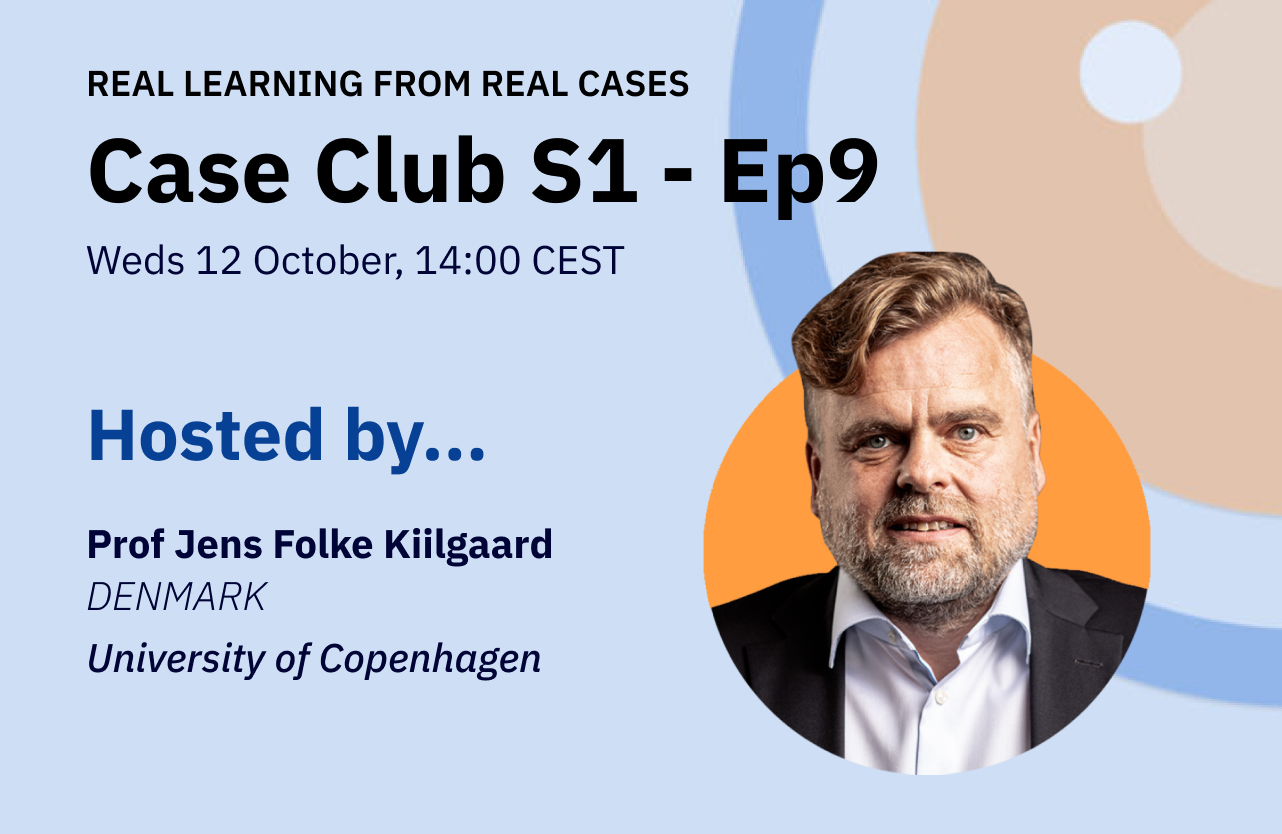 Feature image for Case Club S1 EP9, featuring headshots of chair, Jens Folke Kiilgaard (Denmark)