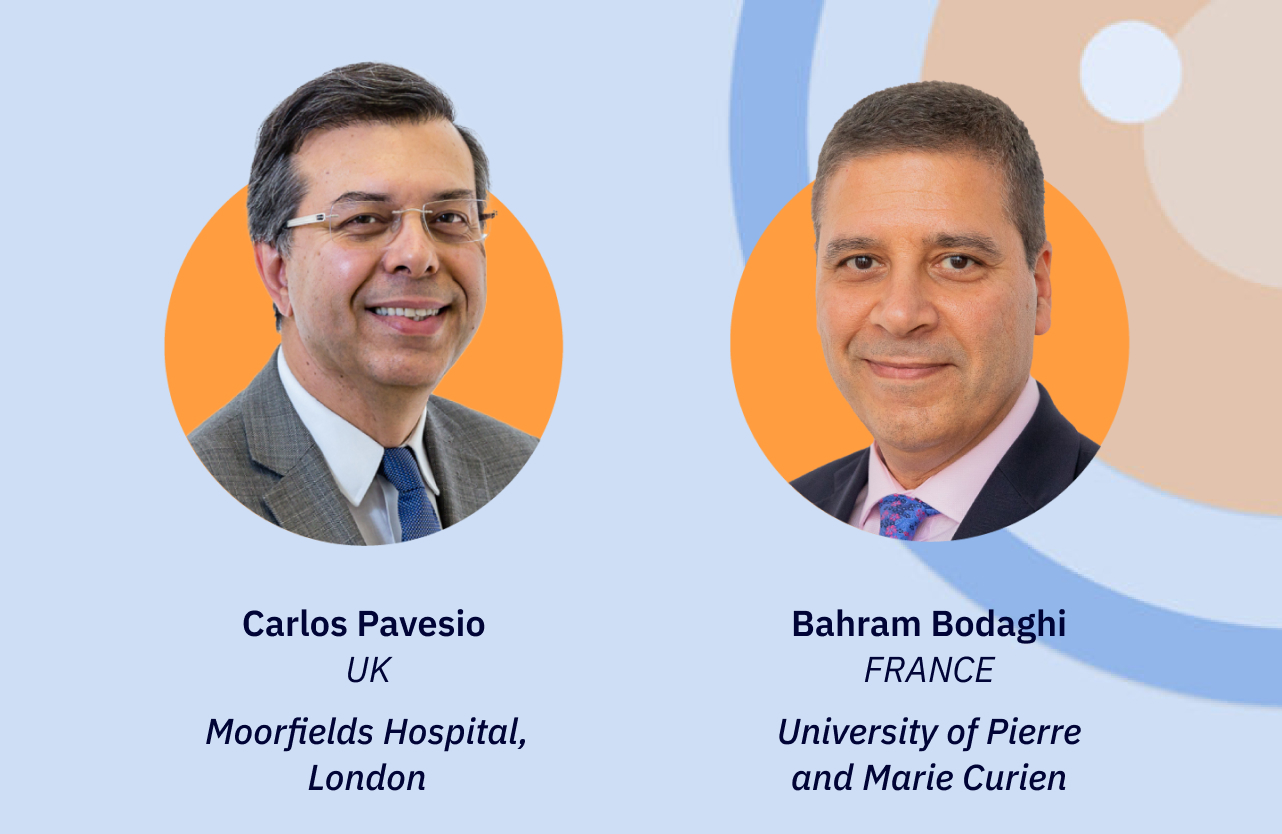 Feature image for Case Club S1 EP8, featuring headshots of chairs, Bahram Bodaghi (France) & Carlos Pavesio (UK).