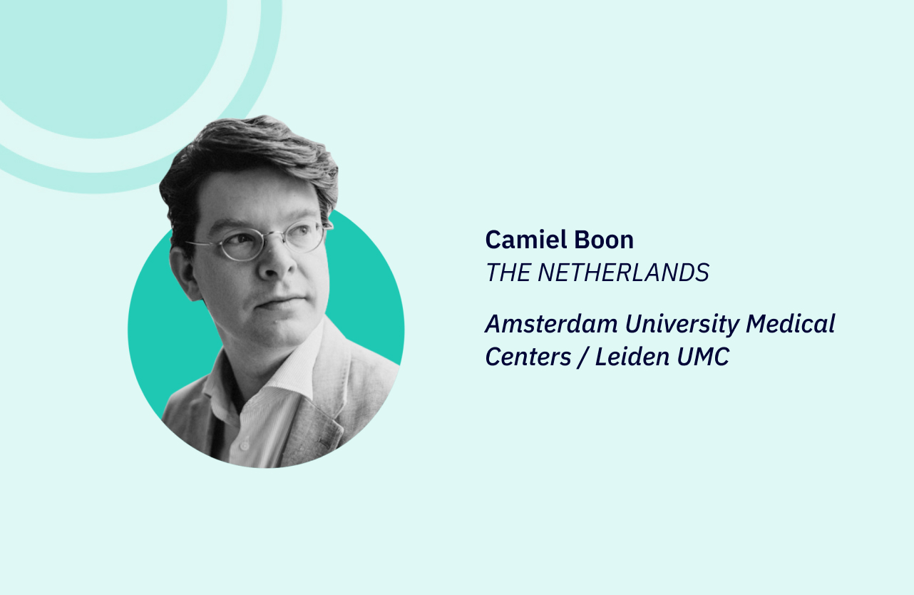 Feature image for Educational webinar, featuring headshots of chair, Camiel Boon (The Netherlands).