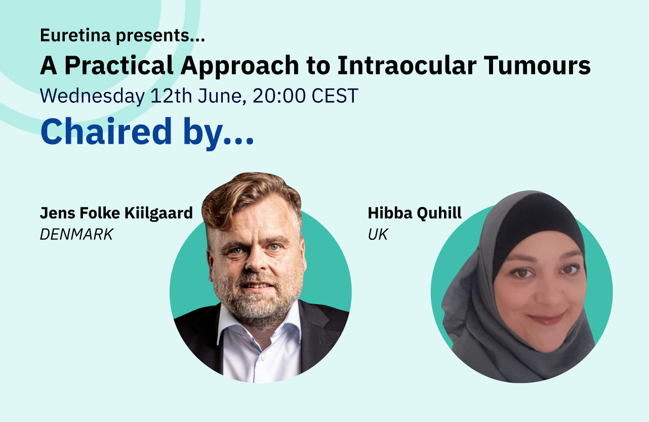 Feature image for Educational webinar, featuring headshots of chairs, Jens Folke Kiilgaard (Denmark) & Hibba Quhill (UK).