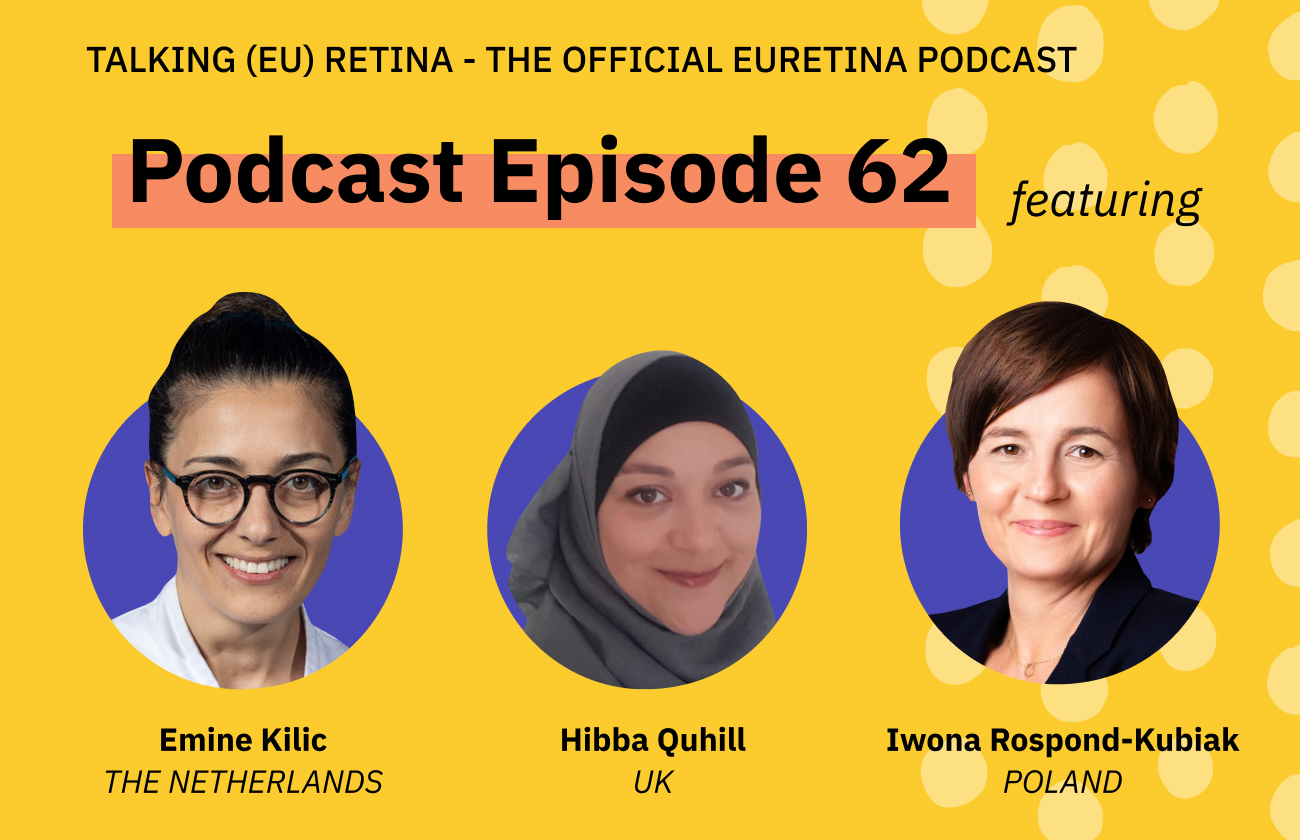 Feature image for Podcast Episode 62, featuring headshots of guests, Emine Kilic (The Netherlands), Hibba Quhill (UK) & Iwona Rospond-Kubiak (Poland).