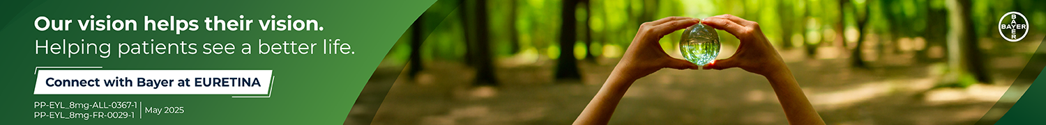 Our Vision helps their vision. Helping Patients see a better life. Connect with Bayer at EURETINA. "PP-EYL_8mg-ALL-0367-1, PP-EYL_8mg-FR-0029-1" May 2025.